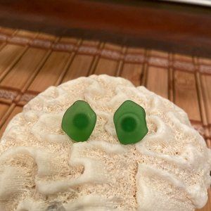 Emerald Green Sea Glass Studded Earrings